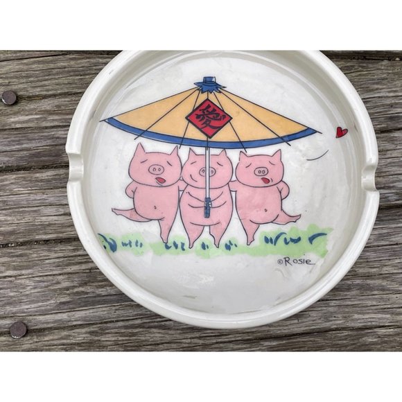 Vintage Three Little Pigs under an Umbrella Ash tray Hand Painted - Picture 8 of 8
